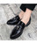 Men's black tassel on top leather slip on dress shoe 11