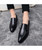 Men's black brogue leather slip on dress shoe point toe 04