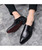 Men's black brogue leather slip on dress shoe point toe 06