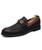 Men's black color stripe metal buckle leather slip on dress shoe 01