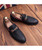 Men's black color stripe metal buckle leather slip on dress shoe 12