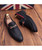 Men's black color stripe metal buckle leather slip on dress shoe 13