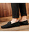 Men's black leather slip on shoe loafer with G buckle 04