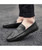 Men's black curve stripe leather slip on shoe loafer 03