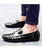 Men's black penny detail leather slip on shoe loafer 02