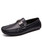 Men's black leather slip on shoe loafer metal buckle on vamp 01