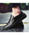 Men's black retro leather slip on shoe loafer zip on side 05