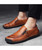 Men's brown retro leather slip on shoe loafer zip on side 03