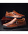 Men's brown retro leather slip on shoe loafer zip on side 10