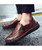 Men's dark brown retro leather slip on shoe loafer zip on side 08