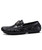 Men's black metal buckle check leather slip on shoe loafer 11