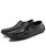 Men's black leather slip on shoe loafer lace on side 07