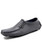 Men's grey leather slip on shoe loafer lace on side 01