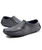 Men's grey leather slip on shoe loafer lace on side 09