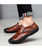 Men's red retro sewed leather slip on shoe loafer 08