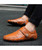 Men's brown velcro sewed leather slip on shoe loafer 09