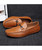 Men's brown metal buckle leather slip on loafer 13