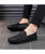 Men's black retro leather slip on penny loafer 02