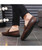 Men's brown retro leather slip on penny loafer 03