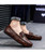 Men's brown metal buckle crocodile pattern leather slip on loafer 07