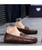 Men's brown metal buckle crocodile pattern leather slip on loafer 08