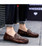 Men's brown metal buckle crocodile pattern leather slip on loafer 09