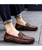 Men's brown metal buckle crocodile pattern leather slip on loafer 11