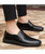 Men's black retro sewed leather slip on shoe loafer 02