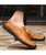 Men's brown retro sewed leather slip on shoe loafer 06