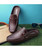 Men's brown hollow leather slip on half shoe penny loafer 07