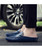 Men's blue hollow leather slip on half shoe penny loafer 03