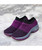 Women's purple stripe slip on double rocker bottom sneaker 11