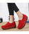 Women's red suede slip on rocker bottom shoe sneaker 02