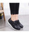 Women's black leather lace up rocker bottom shoe sneaker 03