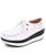 Women's white leather lace up rocker bottom shoe 01