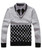 Men's grey black check V neck long sleeve sweater 06