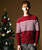 Men's red white stripe long sleeve sweater 07