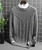 Men's grey pattern stripe texture long sleeve sweater 01