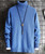 Men's blue rope texture pull over sweater in plain