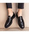 Men's black retro leather slip on dress shoes  02