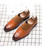 Brown retro sewed effect leather slip on dress shoe 06