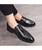 Men's black rectangle metal buckle pattern slip on dress shoe 07