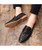 Men's black tassel buckle leather slip on dress shoe 06