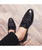 Black leather pattern slip on dress shoe with bow tie 04