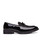 Black leather pattern slip on dress shoe with bow tie 10