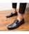 Black leopard patent double rope buckle slip on dress shoe