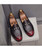 Men's red metal buckle croco pattern leather slip on dress shoe 06