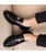 Dump black metal buckle leather slip on dress shoe with stud 05