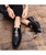 Dump black metal buckle leather slip on dress shoe with stud 09