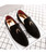 Men's black metal ornament on top leather slip on dress shoe 10